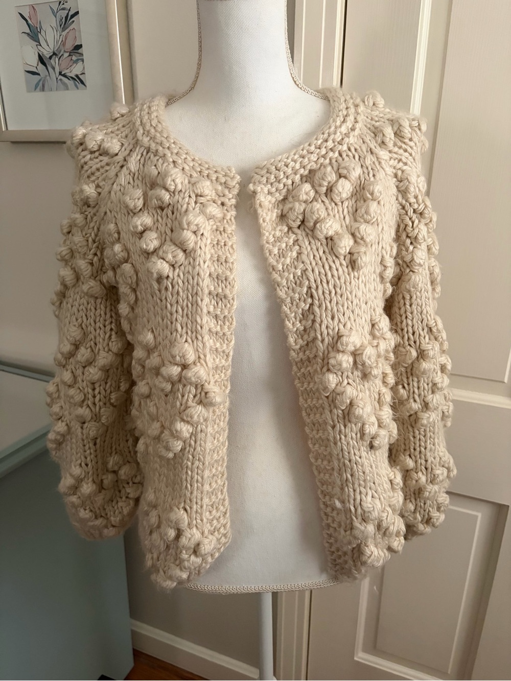 Goodnight Macaroon Cream ‘Blythe' Pom Pom Knitted Open Cardigan, One Size